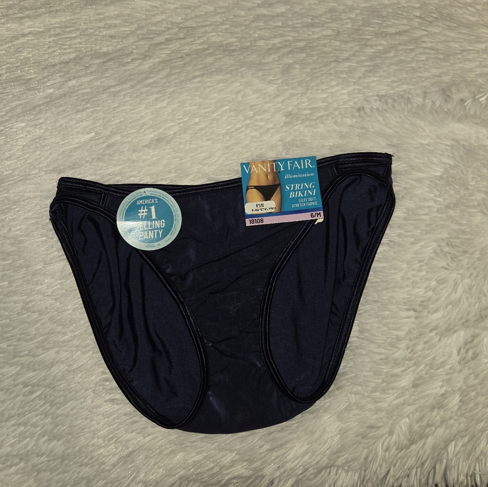 New Vanity Fair Illumination Sz 6/M Navy String Bikini